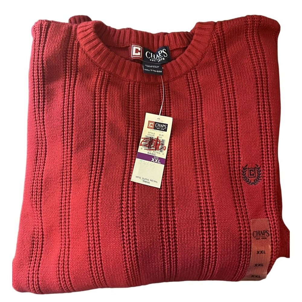 CHAPS RALPH LAUREN Men's RED Crew Neck Cotton Cable-Knit Sweater XXL NWT